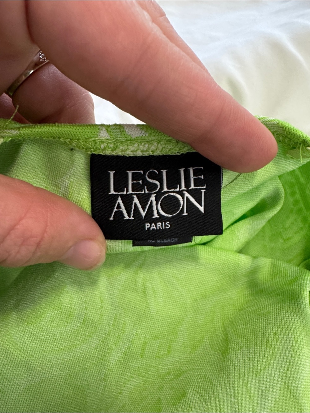 Leslie Amon Laurie Feather Dress Green Hibiscus Small Jacquard Knit - Picture 6 of 8